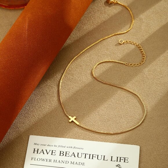 Women's 2-gold 14k Gold Plated Cross Choker Minimalist Simple Dainty Necklaces - Picture 7 of 7